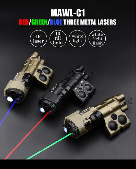 WADSN MAWL C1 Metal CNC Red Green Dot Hunting Laser Sight White LED IR Strobe Light Fit 20mm Picatinny Rail PEQ15 DBAL NGAL CQBL