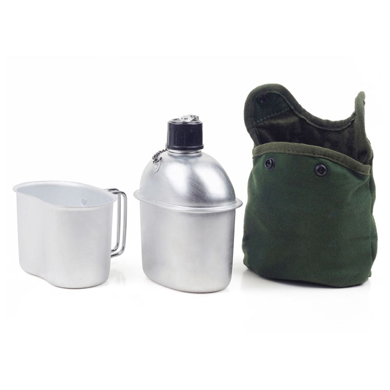 GOALONE 1L Military Canteen Kit Portable Aluminum Canteen Cup Wood Stove Set with Nylon Cover Bag for Camping Hiking Backpacking