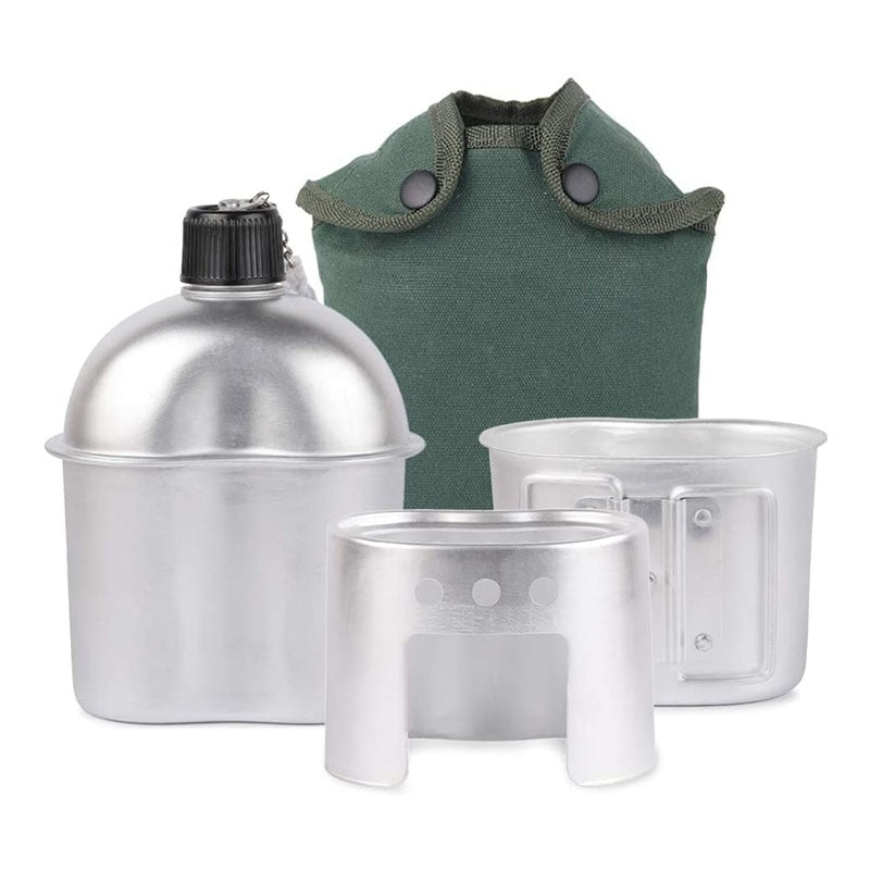 GOALONE 1L Military Canteen Kit Portable Aluminum Canteen Cup Wood Stove Set with Nylon Cover Bag for Camping Hiking Backpacking