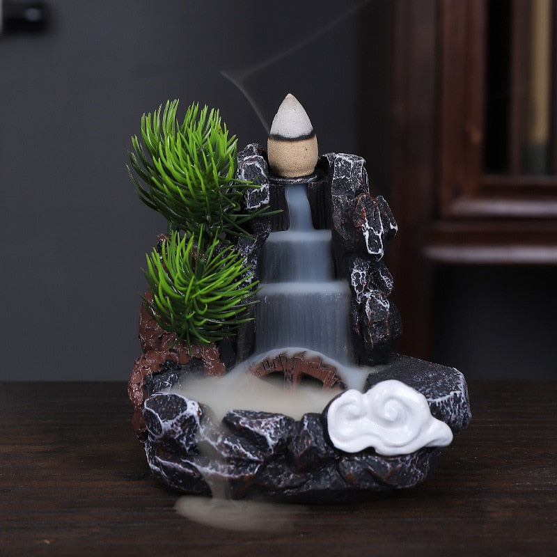 Incense Burner Mountains River Waterfall Fragrance Fireplace Backflow Aroma Smoke Zen Censer Holder Decoration for Home