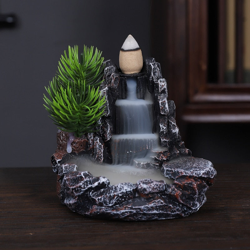 Incense Burner Mountains River Waterfall Fragrance Fireplace Backflow Aroma Smoke Zen Censer Holder Decoration for Home