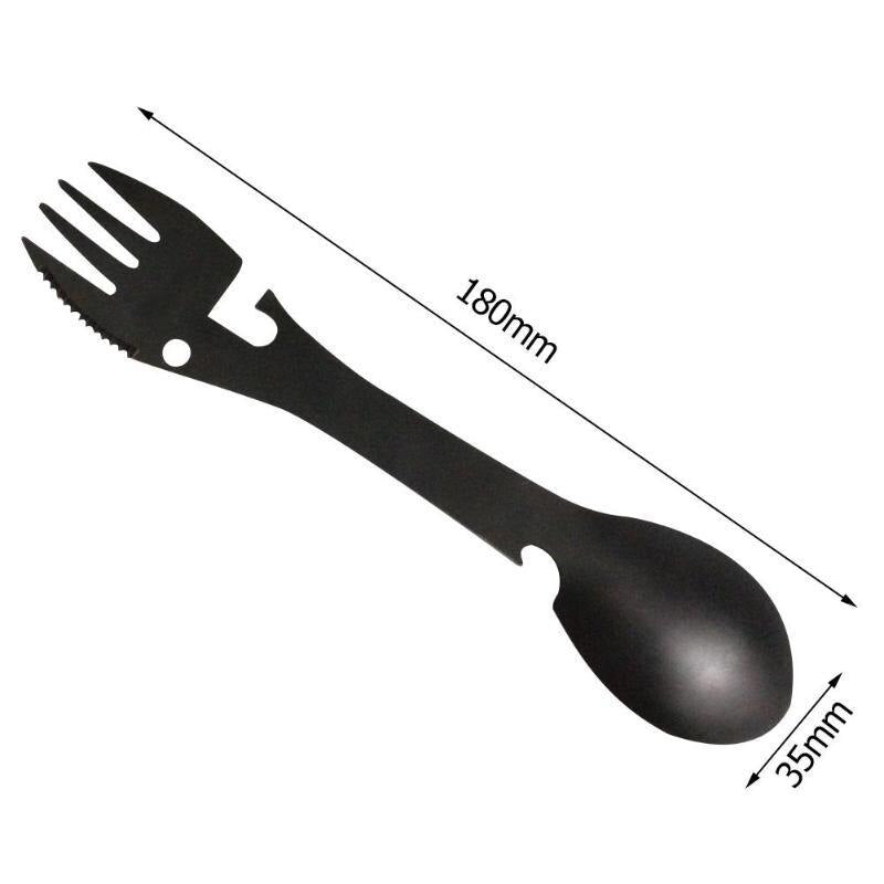 Outdoor Survival Tools 5 In 1 Camping Multi-Functional EDC Practical Kit Fork Knife Spoon Bottle/Can Opener