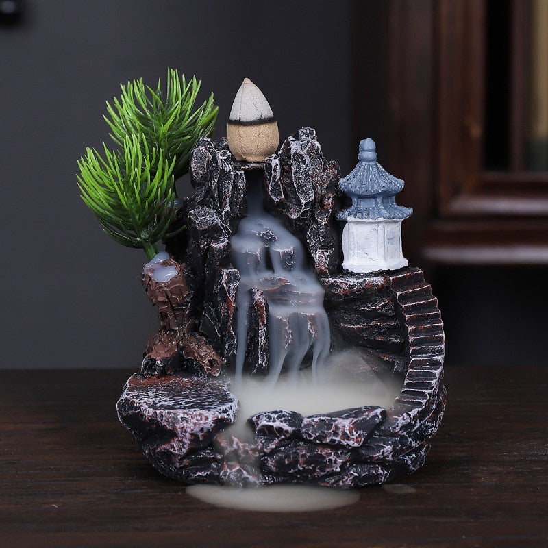 Incense Burner Mountains River Waterfall Fragrance Fireplace Backflow Aroma Smoke Zen Censer Holder Decoration for Home