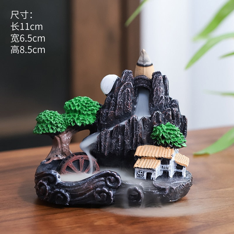 Incense Burner Mountains River Waterfall Fragrance Fireplace Backflow Aroma Smoke Zen Censer Holder Decoration for Home