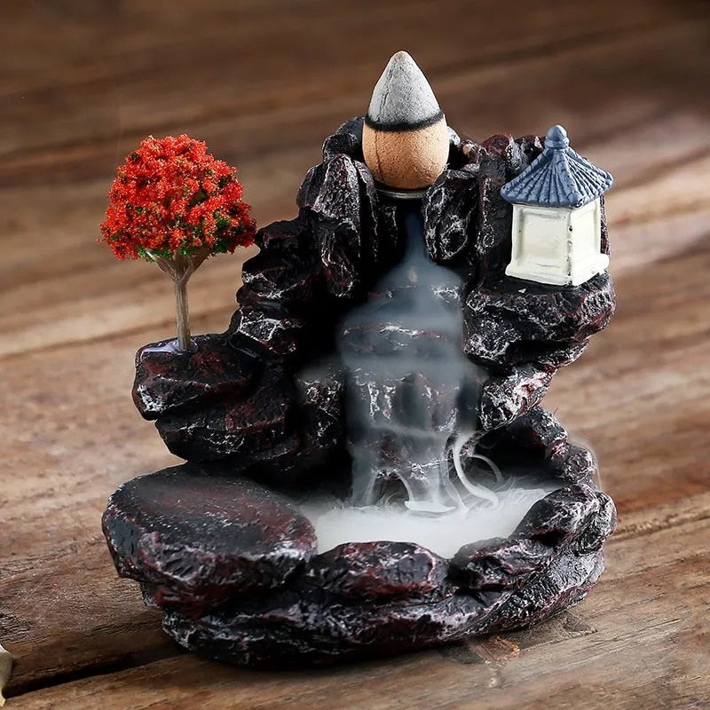 Incense Burner Mountains River Waterfall Fragrance Fireplace Backflow Aroma Smoke Zen Censer Holder Decoration for Home