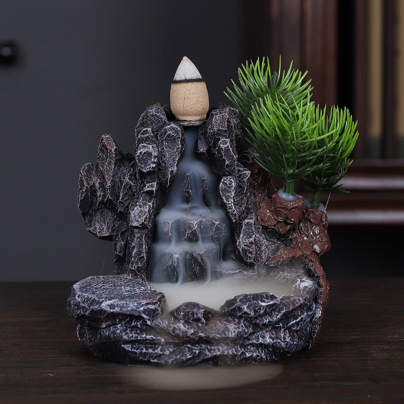 Incense Burner Mountains River Waterfall Fragrance Fireplace Backflow Aroma Smoke Zen Censer Holder Decoration for Home